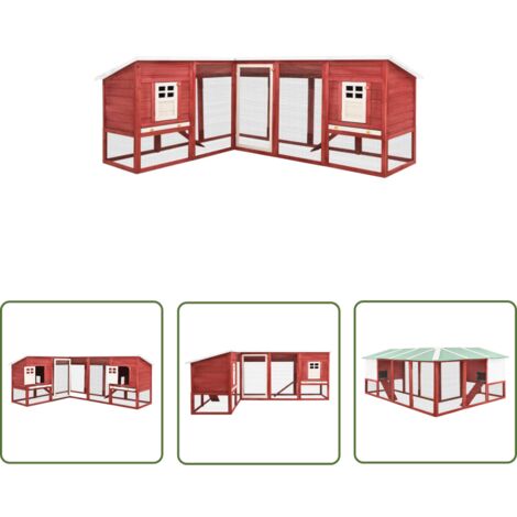 The Living Store Kaninchenstall mit Freilauf Rot und Weiß Tanne Massivholz - Holz Kaninchenstall - Kaninchendrache - Kaninchengehege - Kleintierheim - Outdoor Stall