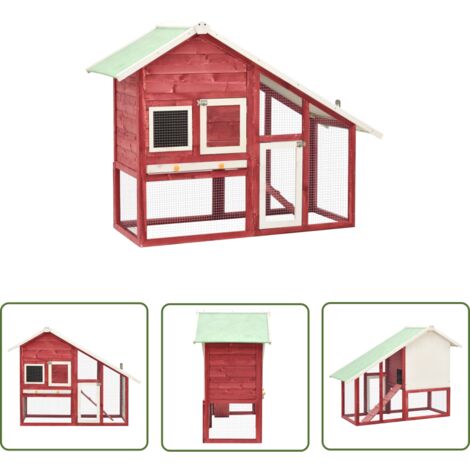 The Living Store Kaninchenstall Rot und Weiß 140x63x120 cm Tanne Massivholz - Holzhaus - Kaninchendrache - Kaninchengehege - Kaninchenstall - Kleintiere