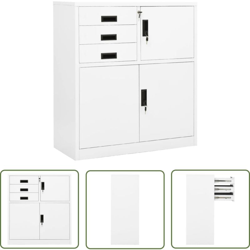 The Living Store - Armoire de bureau Blanc 90x40x102 cm Acier - Armoire De Bureau - Classeur - Rangement Dossier - Acier - Blanc