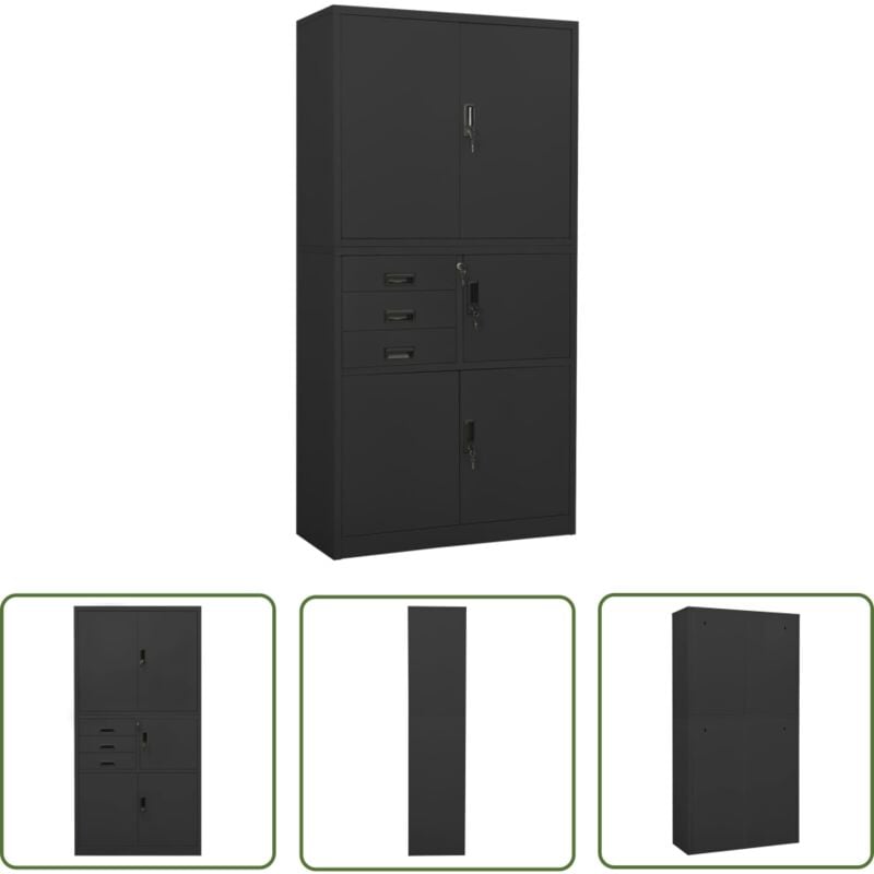 Armoire de bureau Anthracite 90x40x180 cm Acier - Meuble De Bureau - Armoire De Rangement - Classeur - Armoire Métallique - Organisation De Bureau