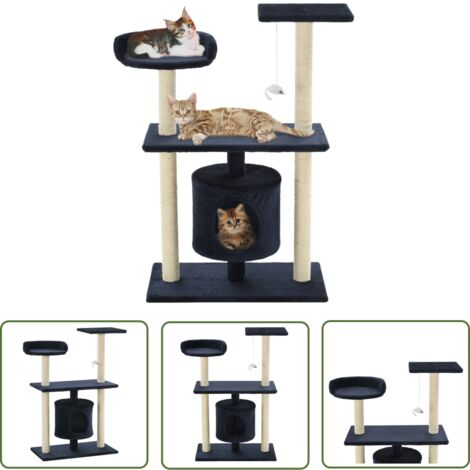 The Living Store Katzen-Kratzbaum Sisal 95 cm Dunkelblau - Katzen Kratzbaum - Katzenmöbel - Sisalkratzbaum - Mehrstöckiger Katzenbaum - Katzenhaus