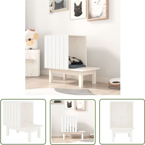 The Living Store Katzenhaus Weiß 60x36x60 cm Massivholz Kiefer - Katzenhaus - Holzkatzendomizil - Katzenmöbel - Kratzbaum - Tierheim