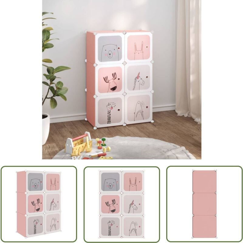 The Living Store Armoire de rangement pour enfants avec 6 cubes Rose PP - Meuble Enfant - Rangements Enfants - Armoire Rangement - Étagère Jouet