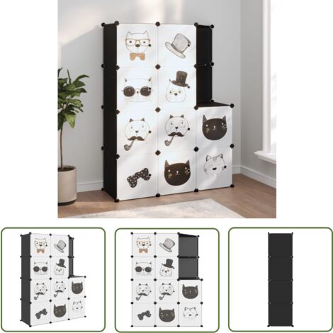 The Living Store Kinderschrank Modular mit 10 Würfeln Schwarz PP - Kinder Regal - Spielzeugregal - Wurfelfachmöbel - Organisationshilfe - Kindersicher