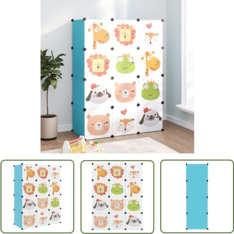 The Living Store Kinderschrank Modular mit 12 Würfeln Blau PP - Kinder Regal - Kleideraufbewahrung - Spielzeugregal - Organisationshilfe - Wurfelfachmöbel