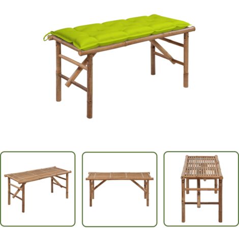 The Living Store Klappbare Gartenbank mit Auflage 118 cm Bambus - Bambus Gartenbank - Klappbank - Gartenmöbel - Outdoor Möbel - Auflagen