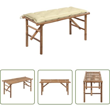 The Living Store Klappbare Gartenbank mit Auflage 118 cm Bambus - Bambus Gartenbank - Klappbank - Outdoor Möbel - Gartenmöbel - Terrasse