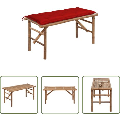 The Living Store Klappbare Gartenbank mit Auflage 118 cm Bambus - Klappbank - Gartenbank - Bambuselement - Outdoor Möbel - Terrasse Möbeln