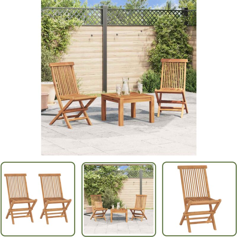 The Living Store Klappbare Gartenstühle 2 Stk. Massivholz Teak - Gartensessel - Teak Gartenstuhl - Klappbarer Stuhl - Outdoor Sessel - Gartenmöbeln