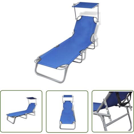 The Living Store Klappliege mit Sonnendach Stahl und Stoff Blau - Sonnenliege - Klappliege - Gartenliege - Strandliege - Relaxliege