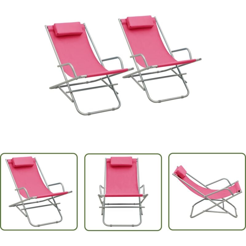 Chaises à bascule lot de 2 Acier Rose - Chaise Longue - Transat - Mobilier De Jardin - Salon De Jardin - Relax - The Living Store