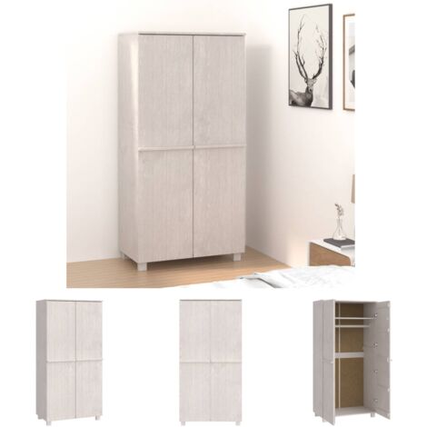 The Living Store -  Kleiderschrank HAMAR Weiß 89x50x180 cm Massivholz Kiefer