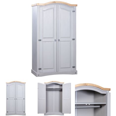 The Living Store -  Kleiderschrank Mexiko-Stil Kiefernholz 2 Türen Grau