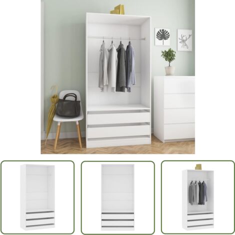 The Living Store Kleiderschrank Weiß 100x50x200 cm Holzwerkstoff - Schreibtisch - Garderobe - Kommode - Möbel - Wohnzimmer