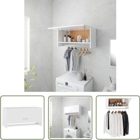 The Living Store Kleiderschrank Weiß 70x32,5x35 cm Holzwerkstoff - Kleiderschrank - Weißer Kleiderschrank - Wandhängender Schrank - Stauraumlösungen - Wohnzimmer Möbel