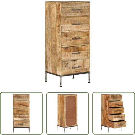 The Living Store Kommode 45x35x106 cm Massivholz Mango - Mangoholzmöbel - Holzkomode - Sideboard - Wohnzimmermöbel - Vintage Stil