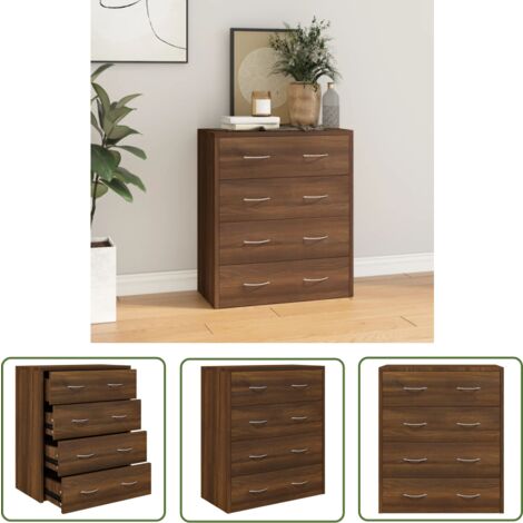 The Living Store Kommode mit 4 Schubladen 60x30,5x71 cm Braun Eichen-Optik - Kommode - Sideboard - Wohnzimmermöbel - Holzmöbel - Eiche Optik