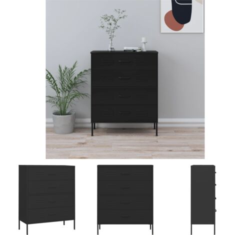The Living Store Kommode Schwarz 80x35x101,5 cm Stahl -  Kommoden