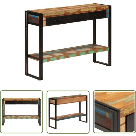 The Living Store Konsolentisch 110x30x76 cm Altholz Massiv - Industrieller Stil - Holz Sideboard - Wohnzimmermöbel - Vintage Schreibtisch - Retro Deko