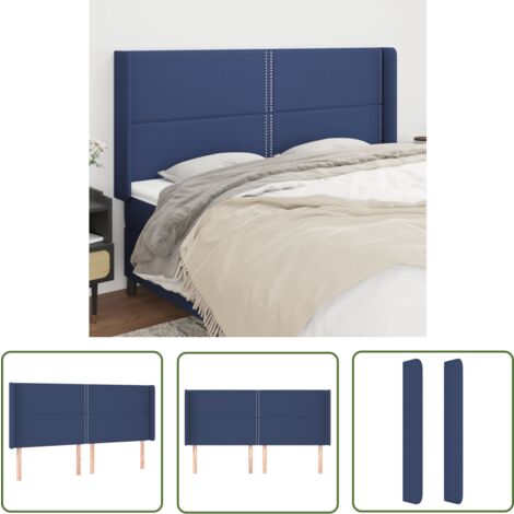 The Living Store Kopfteil mit Ohren Blau 203x16x118/128 cm Stoff - Bettkopfteil - Kopfteil Blau - Holzbett - Massivholzkopfstütze - Lattenrost Geeignet