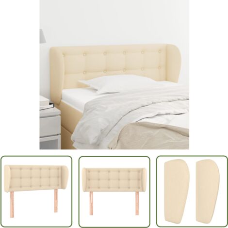 The Living Store Kopfteil mit Ohren Creme 83x23x78/88 cm Stoff - Bettkopfteil - Betthauptstück - Kopfteil Creme - Holzfuß - Massivholzkopfende