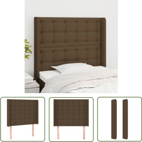 The Living Store Kopfteil mit Ohren Dunkelbraun 103x16x118/128 cm Stoff - Bettkopfteil - Kopfteil - Holzbett - Massivholzkopfstütze - Lesekissen