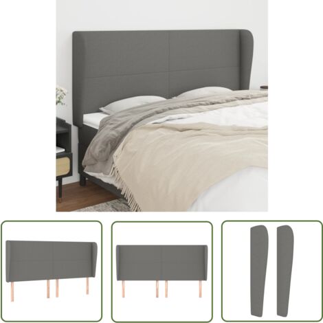 The Living Store Kopfteil mit Ohren Dunkelgrau 203x23x118/128 cm Stoff - Bettkopfteil - Kopfteil - Bettsofa - Wohnaccessoires - Wohnzimmer Dekoration
