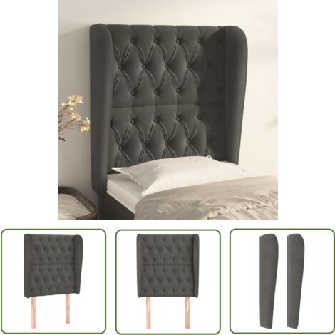 The Living Store Kopfteil mit Ohren Dunkelgrau 83x23x118/128 cm Samt - Bettkopfteil - Kopfteil - Samt - Dunkelgrau - Wohnaccessoires