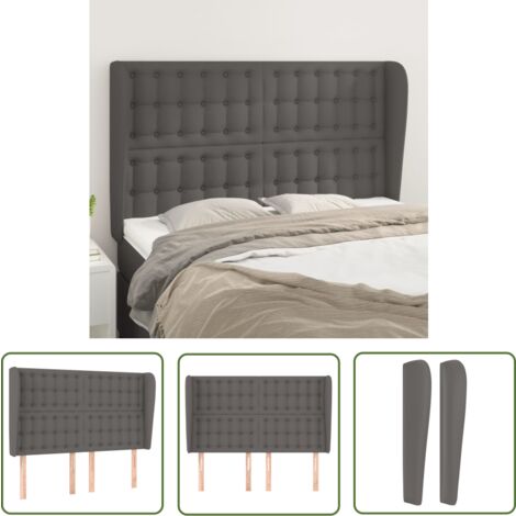 The Living Store Kopfteil mit Ohren Grau 147x23x118/128 cm Kunstleder - Betthaupt - Bettkopfteil - Kopfteil - Kunstlederbett - Graues Bett