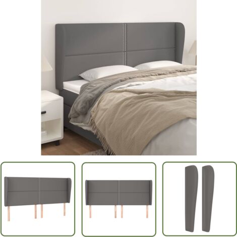 The Living Store Kopfteil mit Ohren Grau 203x23x118/128 cm Kunstleder - Bettkopfteil - Betthaupt - Kopfteil - Wohnzimmer Dekoration - Schlafzimmereinrichtung