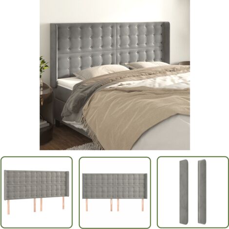 The Living Store Kopfteil mit Ohren Hellgrau 163x16x118/128 cm Samt - Bettkopfteil - Kopfteil - Samt - Grau - Wohnaccessoires