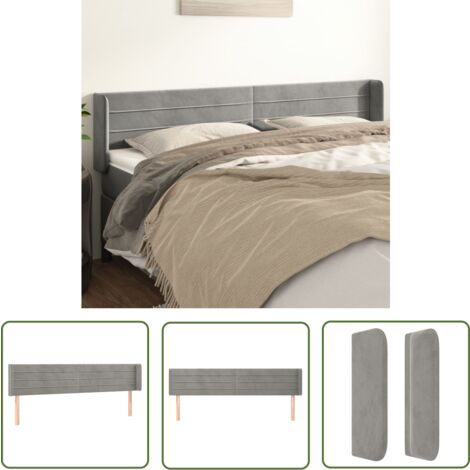 The Living Store Kopfteil mit Ohren Hellgrau 183x16x78/88 cm Samt - Bettkopfteil - Kopfteil - Samt - Grau - Hellgrau