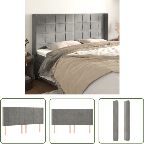 The Living Store Kopfteil mit Ohren Hellgrau 203x16x118/128 cm Samt - Bettkopfteil - Kopfteil - Samt - Grau - Wohnaccessoires