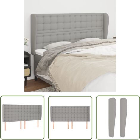 The Living Store Kopfteil mit Ohren Hellgrau 203x23x118/128 cm Stoff - Bettkopfteil - Kopfteil - Bettsofa - Wohnaccessoires - Schlafzimmereinrichtung