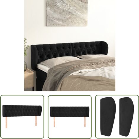 The Living Store Kopfteil mit Ohren Schwarz 163x23x78/88 cm Samt - Samt Kopfteil - Schwarzes Kopfteil - Bettkopfteil - Kopfteil Mit Ohren - Hochwertiges Kopfteil
