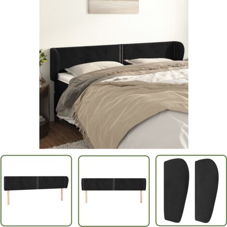 The Living Store Kopfteil mit Ohren Schwarz 183x23x78/88 cm Samt - Samt Kopfteil - Bettkopfteil Schwarz - Betthauptstück - Kopfendeckung - Hochwertiges Kopfteil