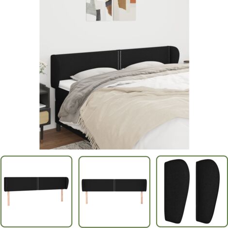 The Living Store Kopfteil mit Ohren Schwarz 203x23x78/88 cm Stoff - Bettkopfteil - Kopfteil - Polsterbett-Kopfteil - Schlafzimmereinrichtung - Massivholzknopfteil