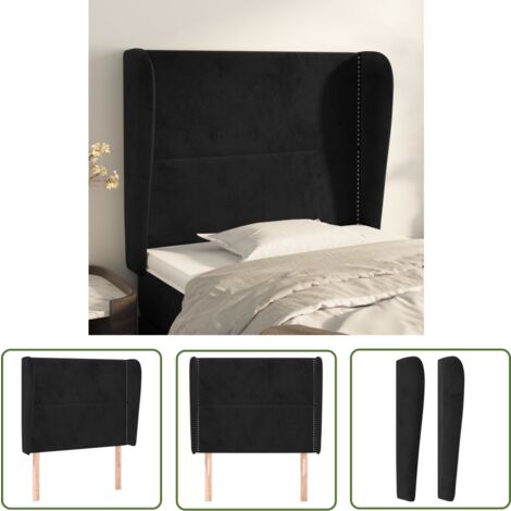 The Living Store Kopfteil mit Ohren Schwarz 83x23x118/128 cm Samt - Bettkopfteil - Kopfteil - Samt - Schwarzes Kopfteil - Hochwertiges Kopfteil