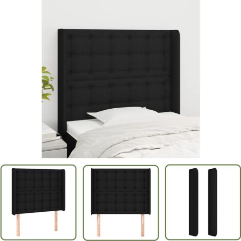 The Living Store Kopfteil mit Ohren Schwarz 93x16x118/128 cm Stoff - Bettkopfteil - Kopfteil - Betthaupt - Schlafzimmereinrichtung - Massivholzkopfstütze