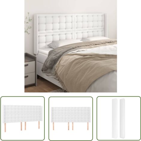 The Living Store Kopfteil mit Ohren Weiß 203x16x118/128 cm Kunstleder - Bettkopfteil - Kopfteil - Holzbett - Kunstleder - Weißes Bett