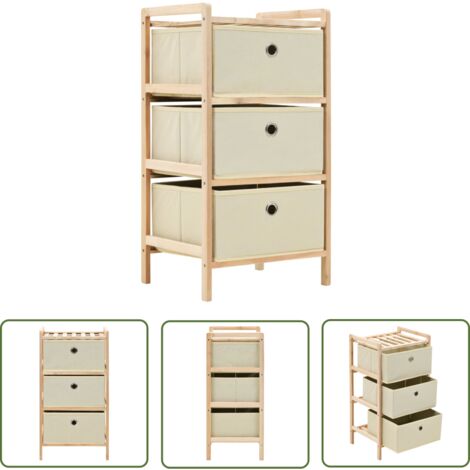 The Living Store Korb-Kommode mit 3 Stoffkörben Zedernholz Beige - Beistelltisch - Holzregale - Aufbewahrungslösung - Wohnzimmer Dekoration - Kommode Mit Körben