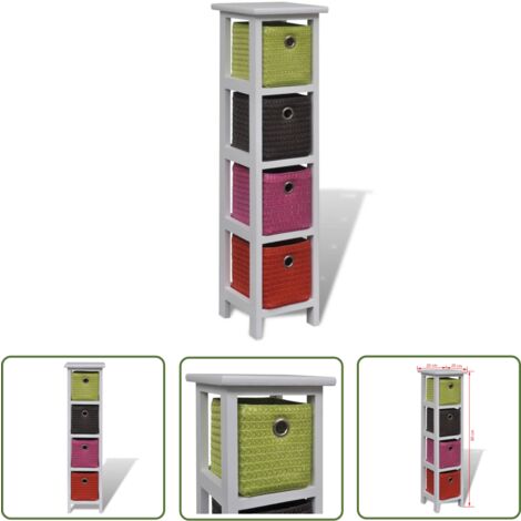 The Living Store Korb-Kommode mit mehrfarbigen Körben Paulownia-Holz - Holzmöbel - Regal - Aufbewahrungsregale - Wohnzimmermöbel - Schlafzimmermöbel