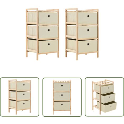 The Living Store Korb-Kommoden 2 Stk. mit 3 Stoffkörben Zedernholz Beige - Aufbewahrungsschrank - Holzschrank - Kommode - Wohnzimmermöbel - Schlafzimmermöbel