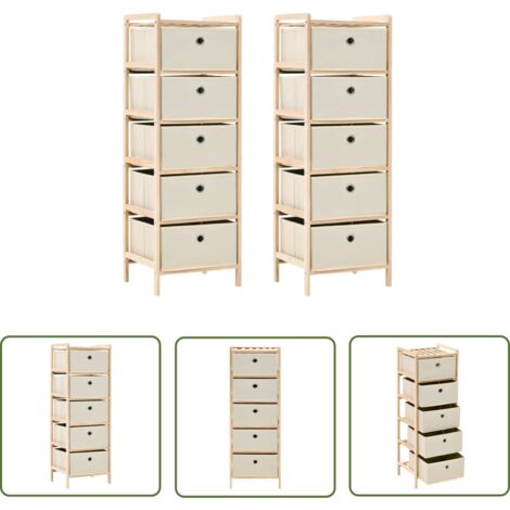 The Living Store Korb-Kommoden 2 Stk. mit 5 Stoffkörben Zedernholz Beige - Aufbewahrungsschrank - Holzschrank - Kommode - Wohnzimmermöbel - Schlafzimmermöbel