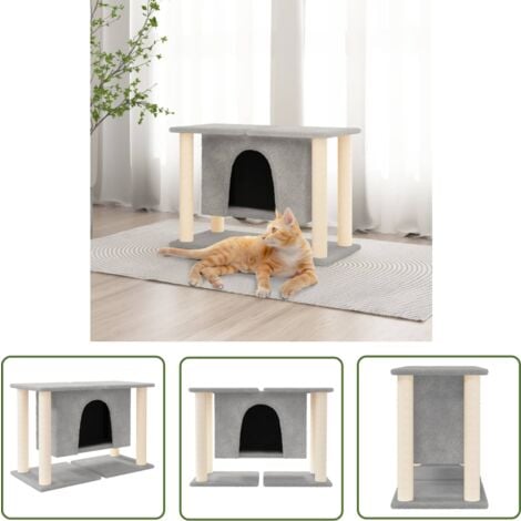The Living Store Kratzbaum mit Sisal-Kratzsäulen Hellgrau 50 cm - Katzenkratzbaum - Kratzbaum Sisal - Katzenmöbel - Kratzbaum Hellgrau - Katzenspielzeug