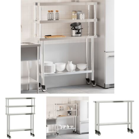 The Living Store Küchen-Arbeitstisch mit Aufsatzboard 110x30x150 cm Edelstahl - Gastronomie