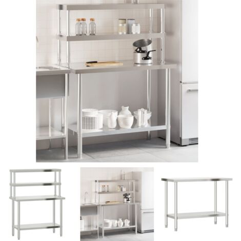 The Living Store Küchen-Arbeitstisch mit Aufsatzboard 110x55x150 cm Edelstahl - Gastronomie