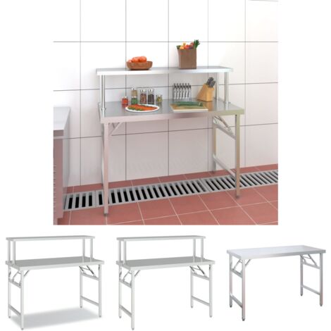 The Living Store Küchen-Arbeitstisch mit Aufsatzboard 120x60x115 cm Edelstahl - Gastronomie
