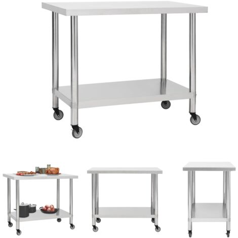 The Living Store Küchen-Arbeitstisch mit Rollen 100x60x85 cm Edelstahl - Gastronomie