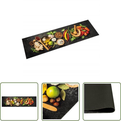 The Living Store Küchenteppich Waschbar Gewürze 45x150 cm Samt - Küchenläufer - Samt - PVC - Rutschfest - Maschinenwäsche